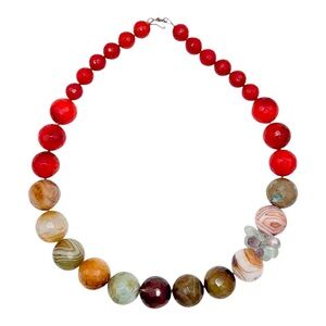 Chunky Multicolored Agate Aventurine & Quartz Beaded Necklace